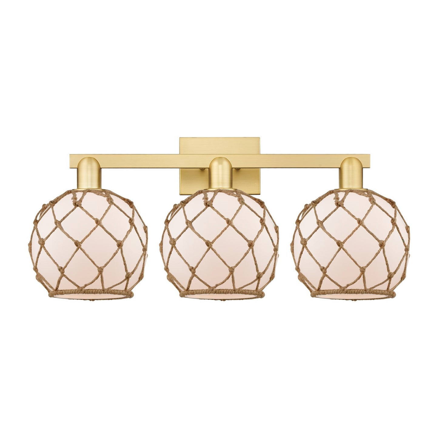 Innovations Farmhouse Rope 27in 3-Light Bath Vanity | Industrial Satin Gold Steel and Cast Brass with White Frosted Glass and | Model 716-3W-SG-G121-8RB