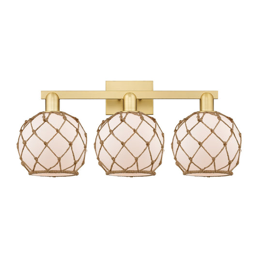 Innovations Farmhouse Rope 27in 3-Light Bath Vanity | Industrial Satin Gold Steel and Cast Brass with White Frosted Glass and | Model 716-3W-SG-G121-8RB