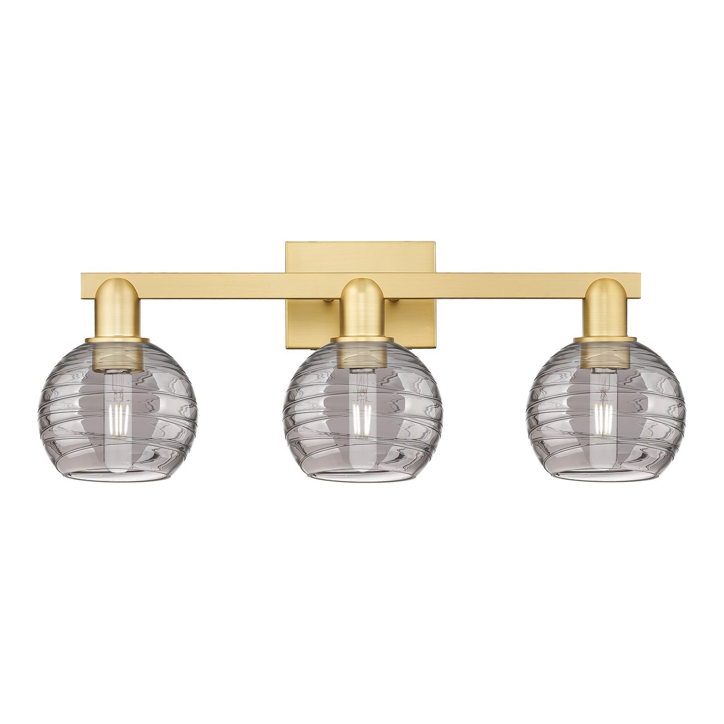 Innovations Athens Deco Swirl 26in 3-Light Bath Vanity Light | Industrial Satin Gold Steel and Clear Deco Swirl Glass | Model 716-3W-SG-G1213-6CL