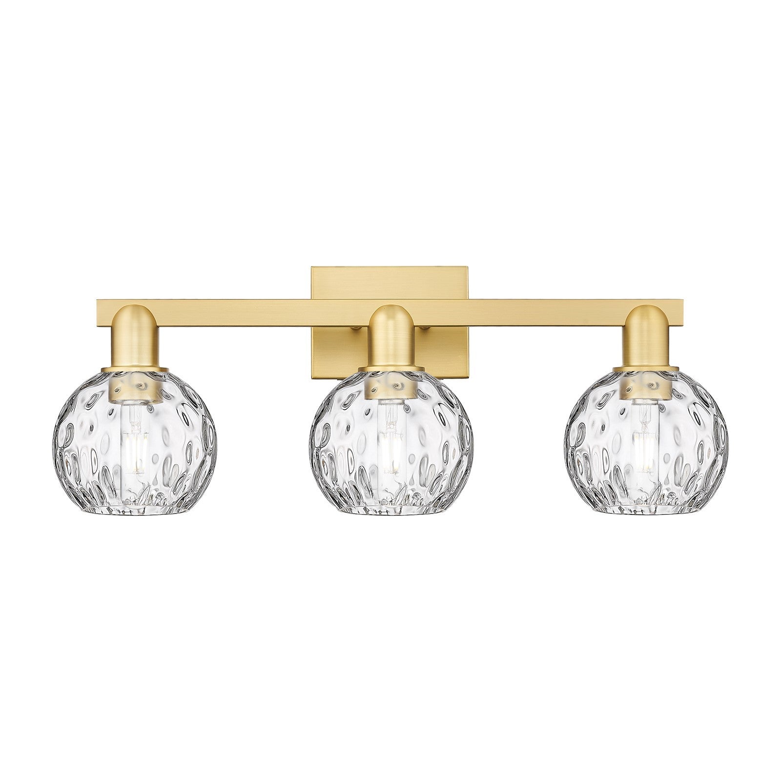 Innovations Athens Water Glass 25in 3-Light Bath Vanity | Industrial Satin Gold Steel and Clear Water Glass | Bathroom Vanity | Model 716-3W-SG-G1215-6