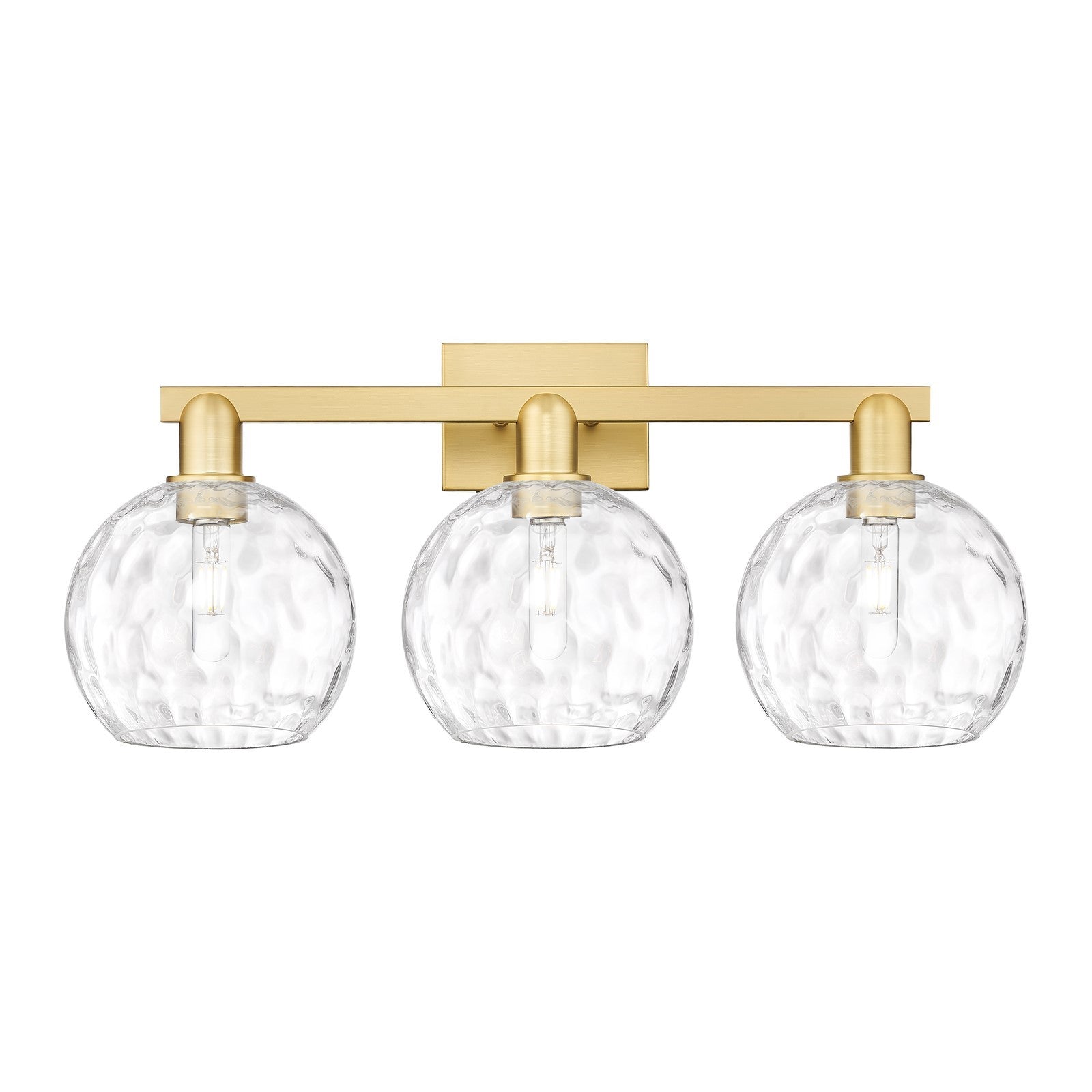 Innovations Athens 27in 3-Light Bath Vanity | Industrial Satin Gold Steel and Clear Water Glass | Bathroom Vanity Light | 27 x | Model 716-3W-SG-G1215-8