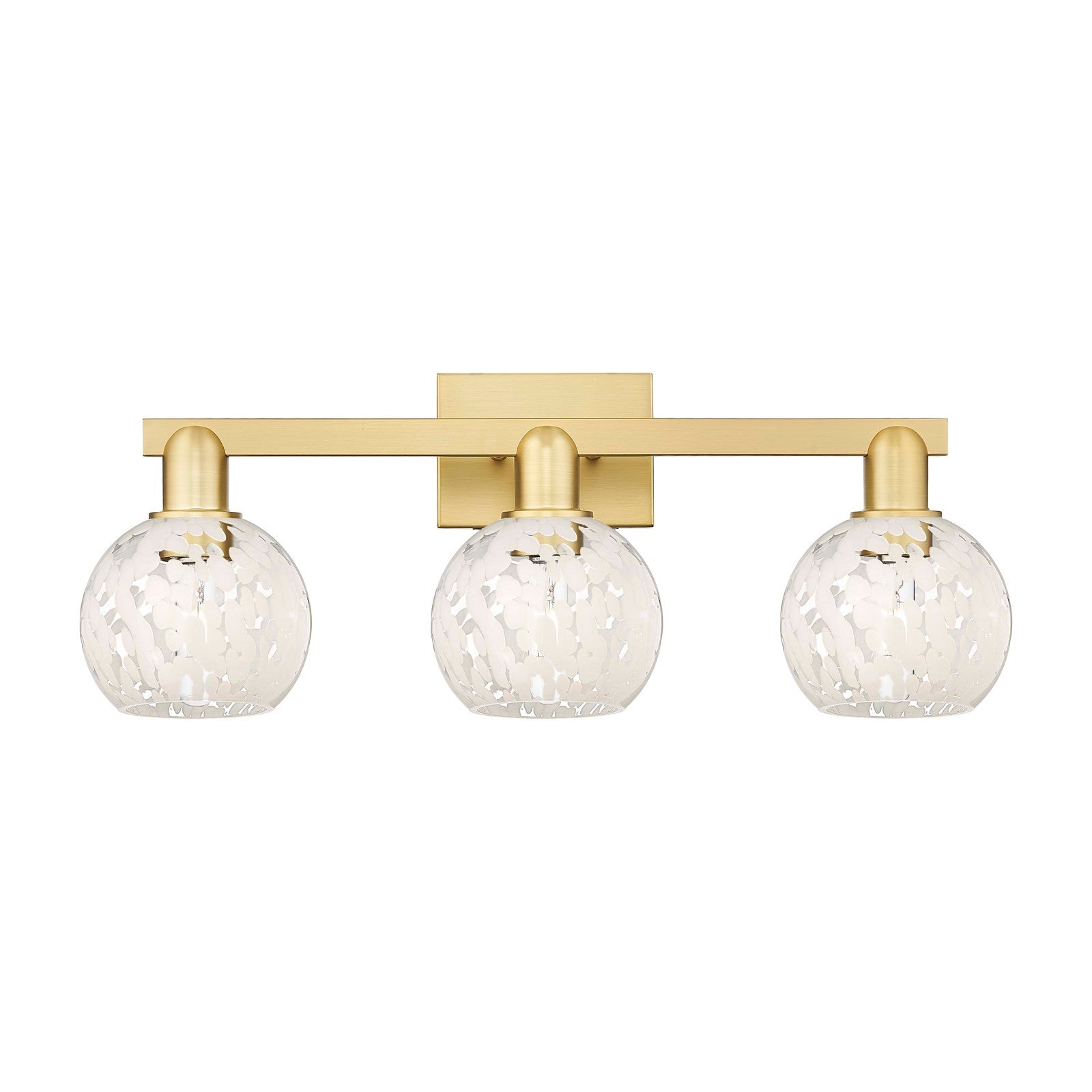 Innovations White Mouchette 25in 3-Light Bath Vanity | Satin Gold Steel and Cast Brass with White Glass Shades | Bathroom | Model 716-3W-SG-G1216-6WM