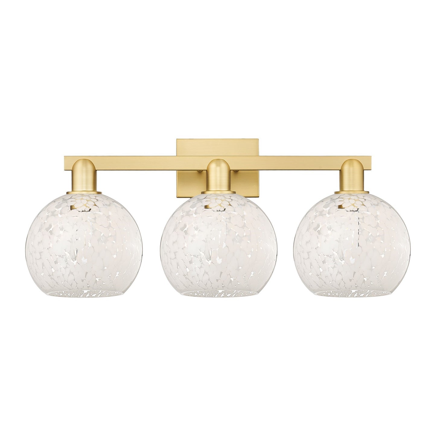 Innovations White Mouchette 27in 3-Light Bath Vanity | Industrial Satin Gold Steel and Cast Brass with White Glass Shades | Model 716-3W-SG-G1216-8WM