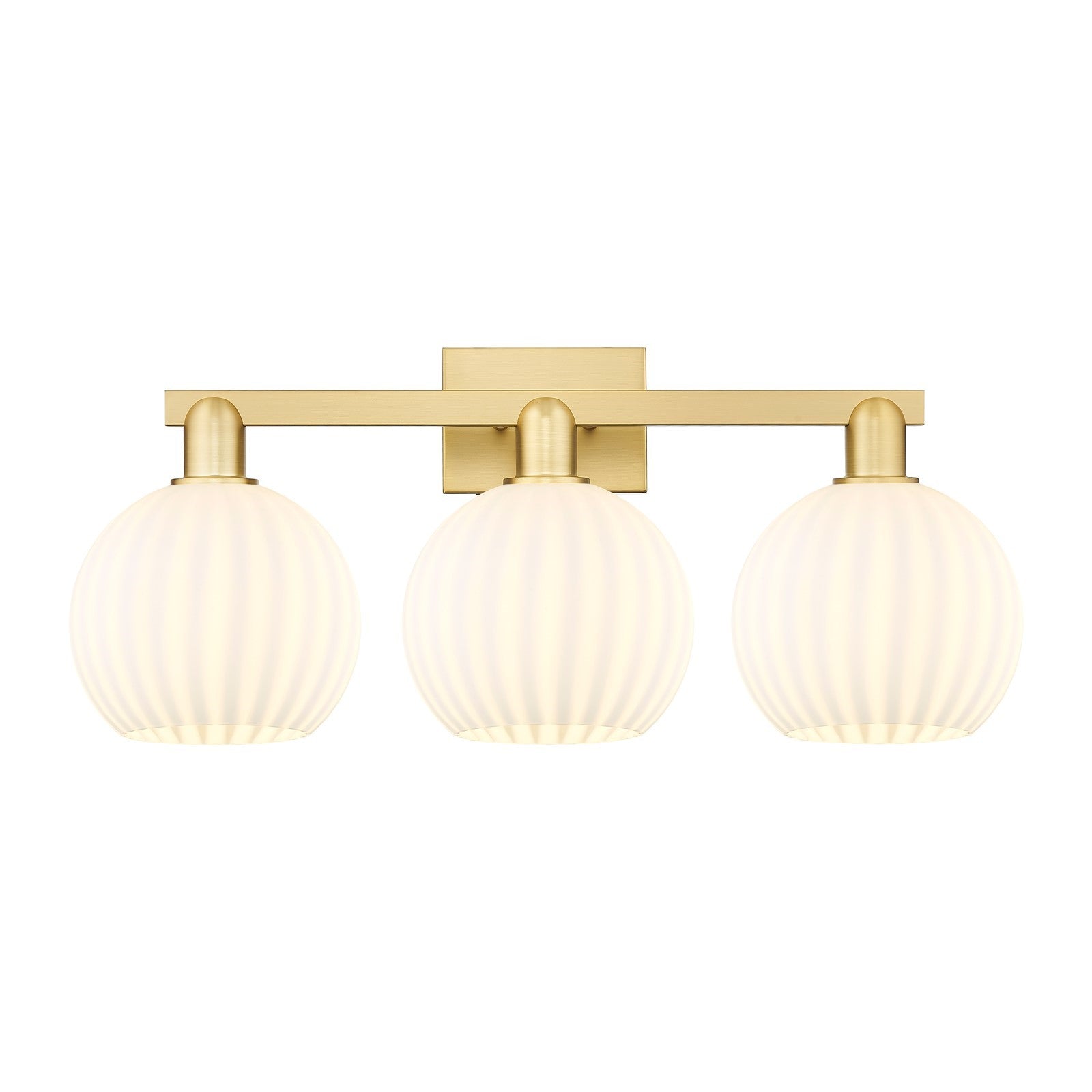 Innovations Arcadia 27in 3-Light Bath Vanity | Industrial Satin Gold Steel and White Venetian Glass | Bathroom Vanity Light | Model 716-3W-SG-G1217-8WV