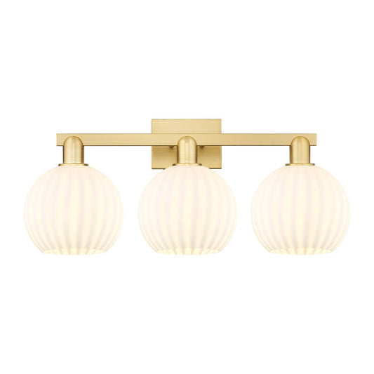 Innovations Arcadia 27in 3-Light Bath Vanity | Industrial Satin Gold Steel and White Venetian Glass | Bathroom Vanity Light | Model 716-3W-SG-G1217-8WV