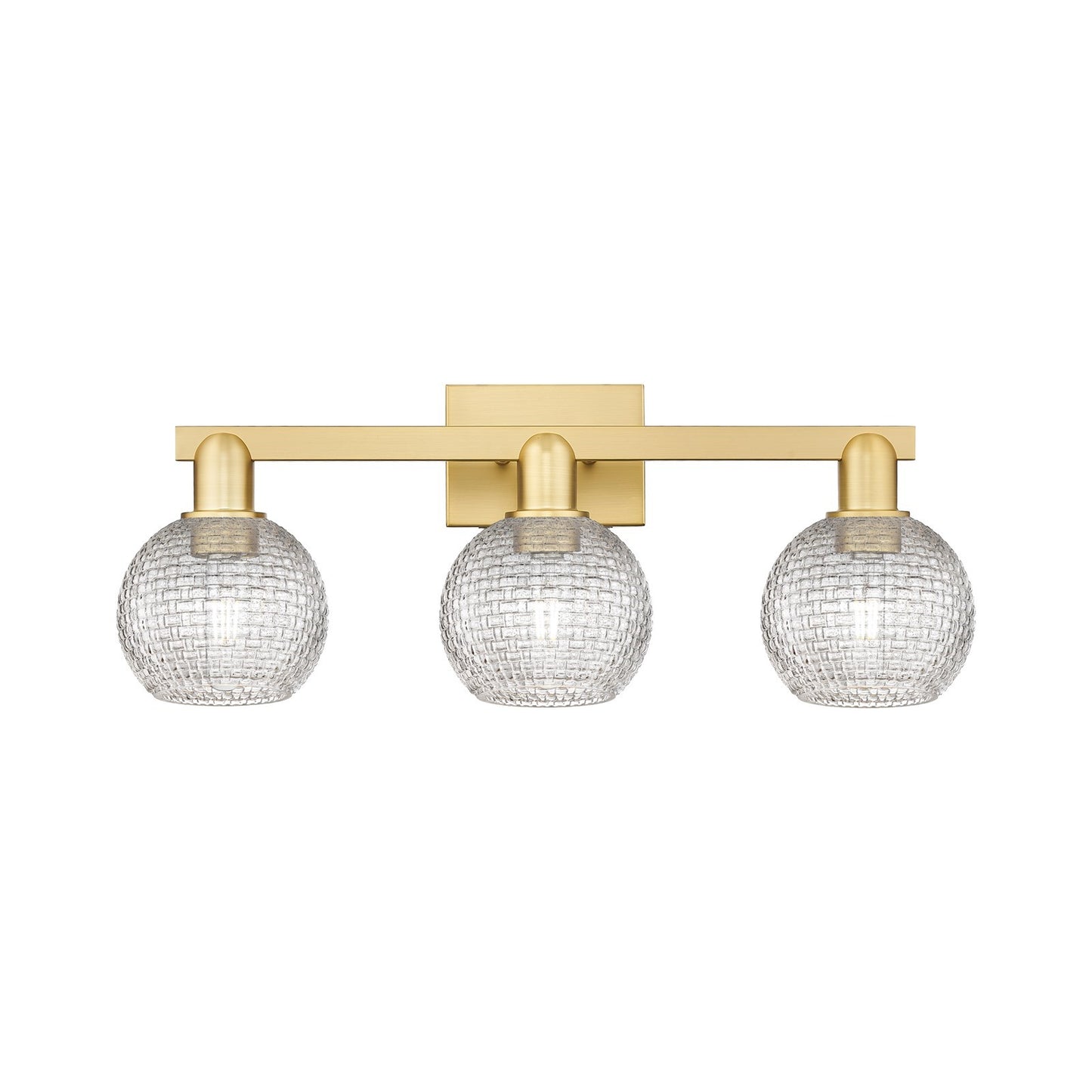 Innovations Athens 25in 3-Light Bath Vanity Light | Industrial Satin Gold Steel and Clear Basket Weave Glass | Bathroom Vanity | Model 716-3W-SG-G122C-6CL