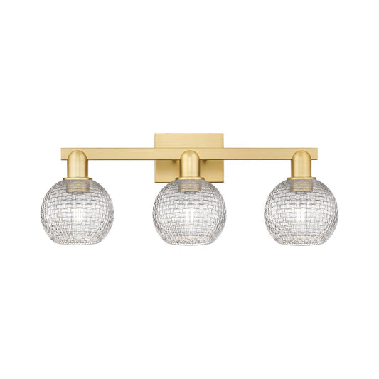 Innovations Athens 25in 3-Light Bath Vanity Light | Industrial Satin Gold Steel and Clear Basket Weave Glass | Bathroom Vanity | Model 716-3W-SG-G122C-6CL