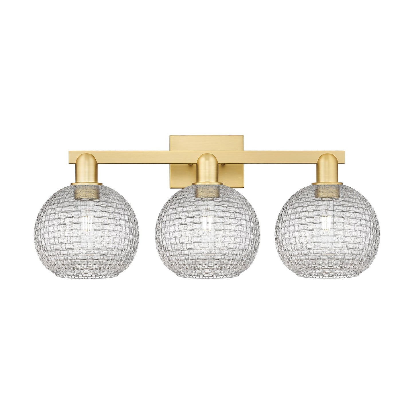 Innovations Athens 27in 3-Light Bath Vanity Light | Industrial Satin Gold Steel and Clear Basket Weave Glass | Bathroom Vanity | Model 716-3W-SG-G122C-8CL