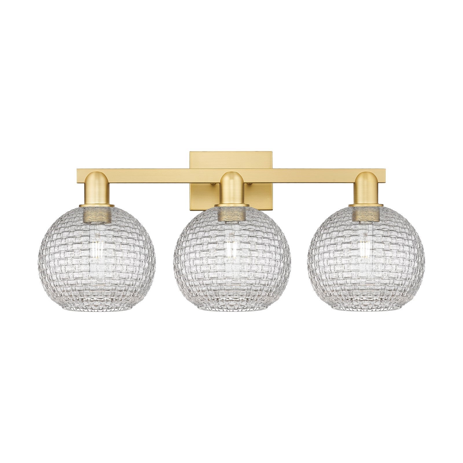 Innovations Athens 27in 3-Light Bath Vanity Light | Industrial Satin Gold Steel and Clear Basket Weave Glass | Bathroom Vanity | Model 716-3W-SG-G122C-8CL
