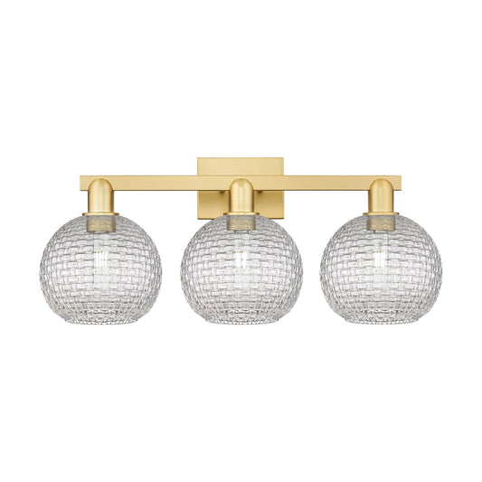 Innovations Athens 27in 3-Light Bath Vanity Light | Industrial Satin Gold Steel and Clear Basket Weave Glass | Bathroom Vanity | Model 716-3W-SG-G122C-8CL