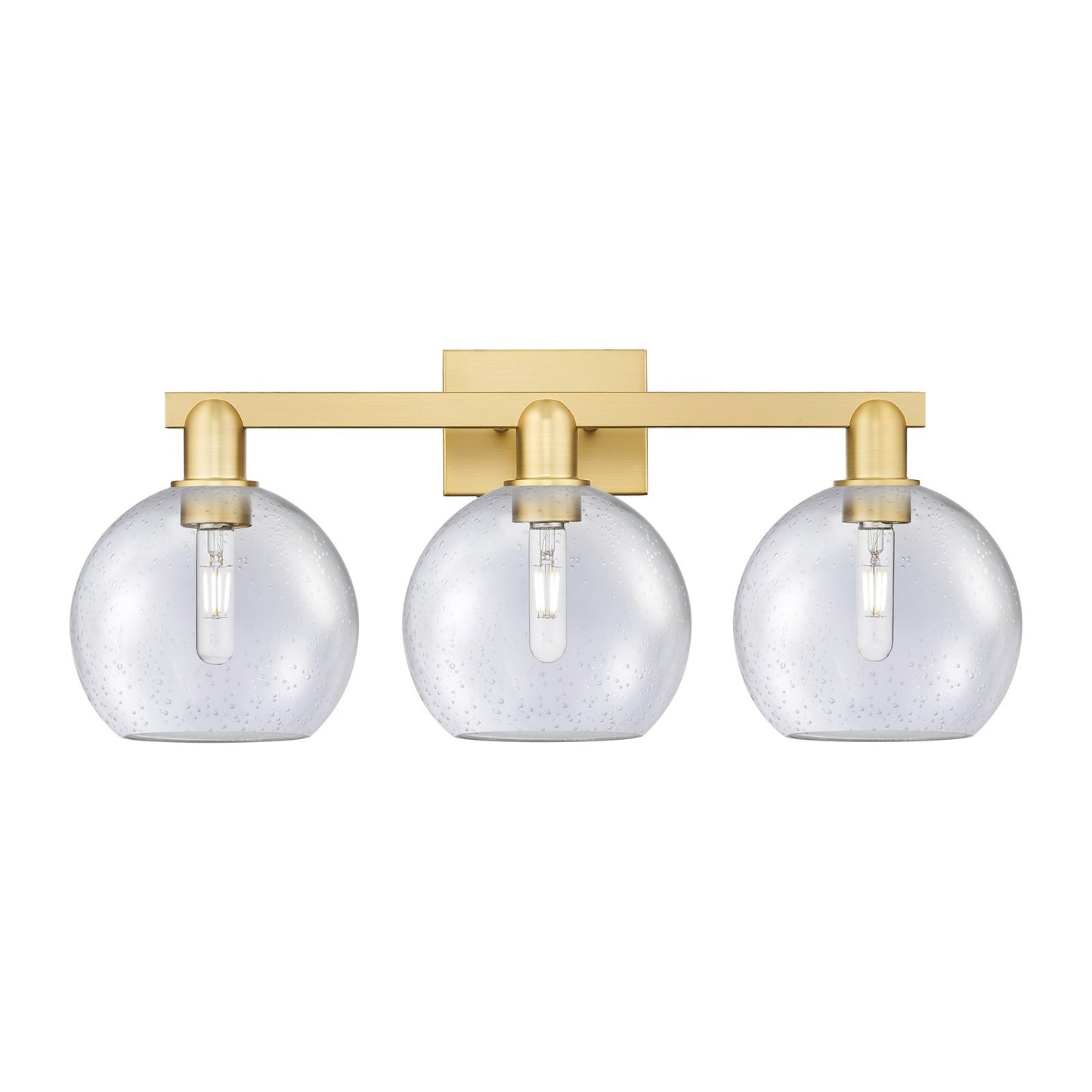 Innovations Athens 27in 3-Light Bath Vanity Light | Industrial Satin Gold Steel and Seedy Glass | Bathroom Vanity & Powder Room | Model 716-3W-SG-G124-8