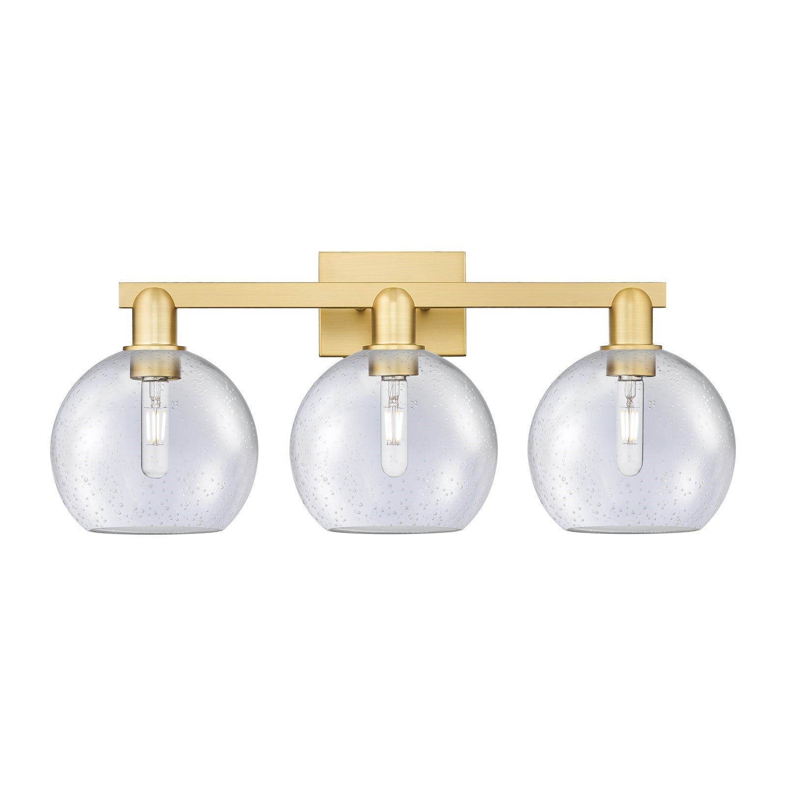 Innovations Athens 27in 3-Light Bath Vanity Light | Industrial Satin Gold Steel and Seedy Glass | Bathroom Vanity & Powder Room | Model 716-3W-SG-G124-8