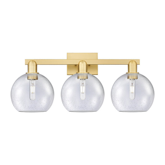 Innovations Athens 27in 3-Light Bath Vanity Light | Industrial Satin Gold Steel and Seedy Glass | Bathroom Vanity & Powder Room | Model 716-3W-SG-G124-8