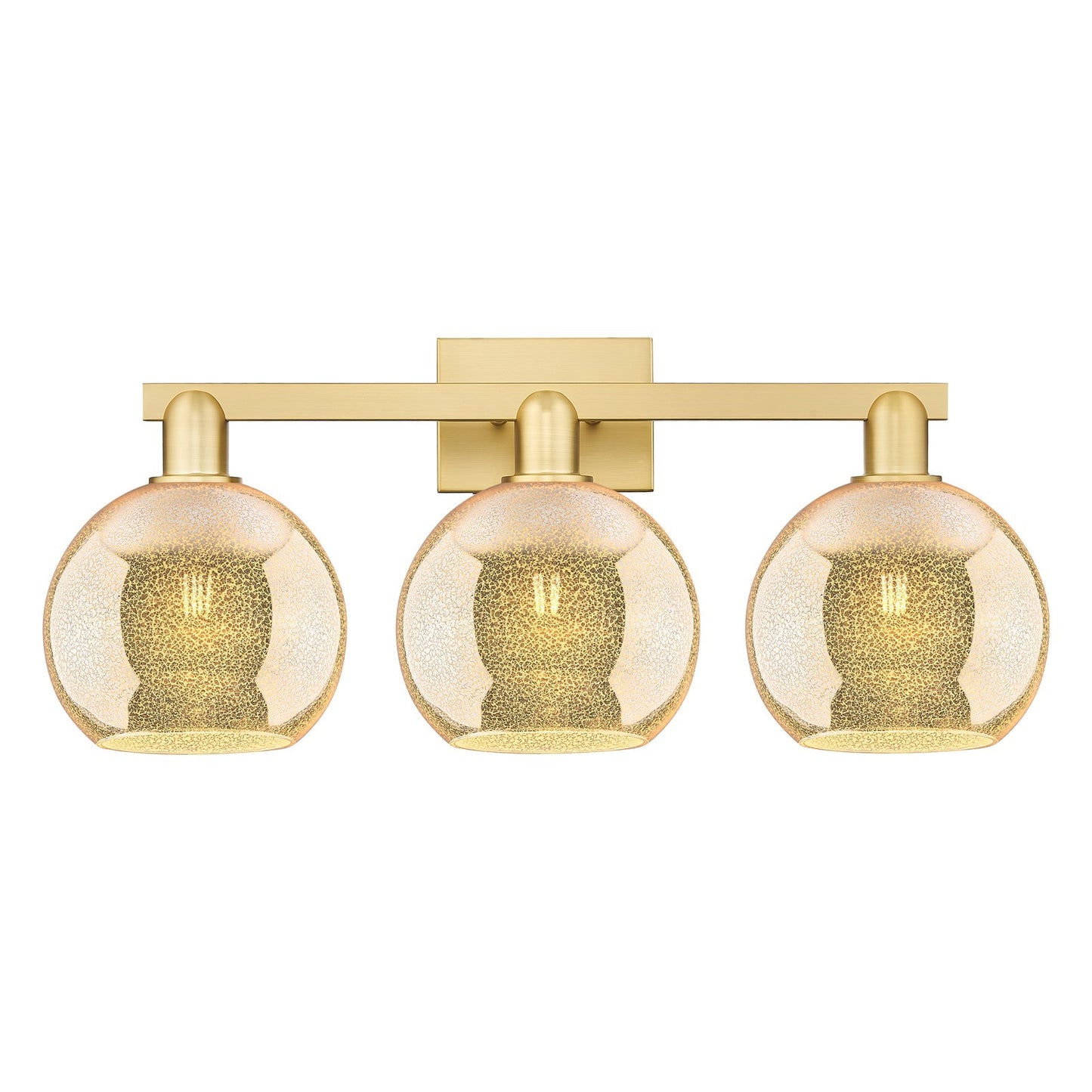 Innovations Athens 27in 3-Light Bath Vanity Light | Industrial Satin Gold Steel and Mercury Glass | Bathroom Vanity & Powder Room | Model 716-3W-SG-G128-8