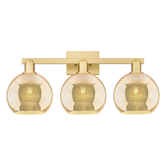 Innovations Athens 27in 3-Light Bath Vanity Light | Industrial Satin Gold Steel and Mercury Glass | Bathroom Vanity & Powder Room | Model 716-3W-SG-G128-8
