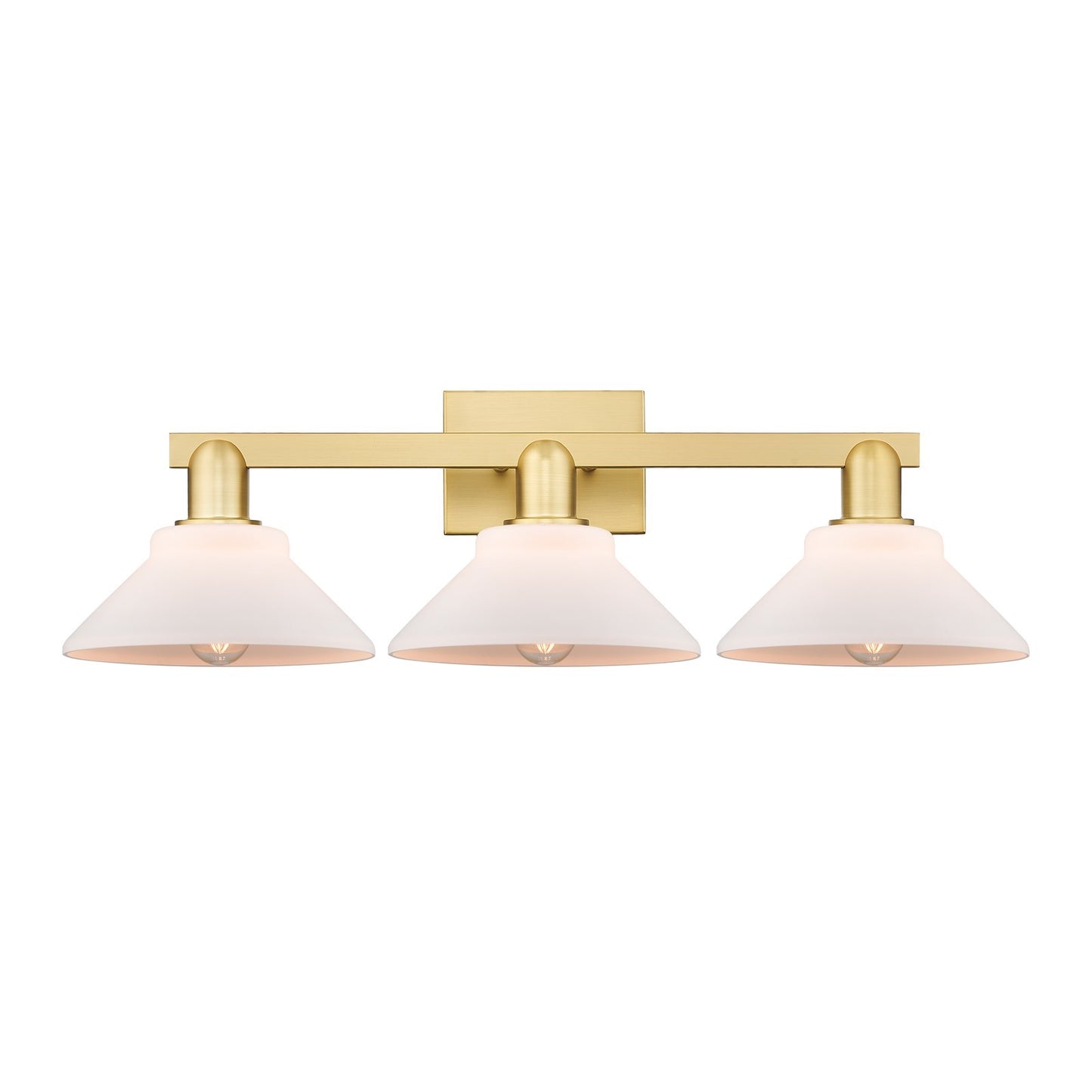 Innovations Orwell 27in 3-Light Bath Vanity Light | Industrial Satin Gold Steel and Matte White Glass | Bathroom Vanity | 27.38 x | Model 716-3W-SG-G131