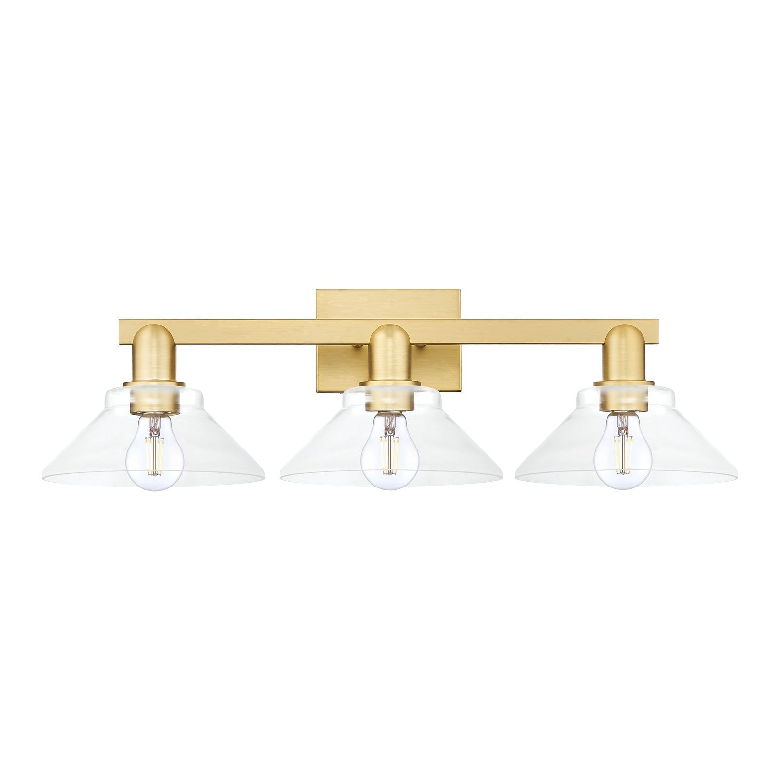 Innovations Orwell 27in 3-Light Bath Vanity Light | Industrial Satin Gold Steel and Clear Glass | Bathroom Vanity | 27.38 x 8.75 x | Model 716-3W-SG-G132