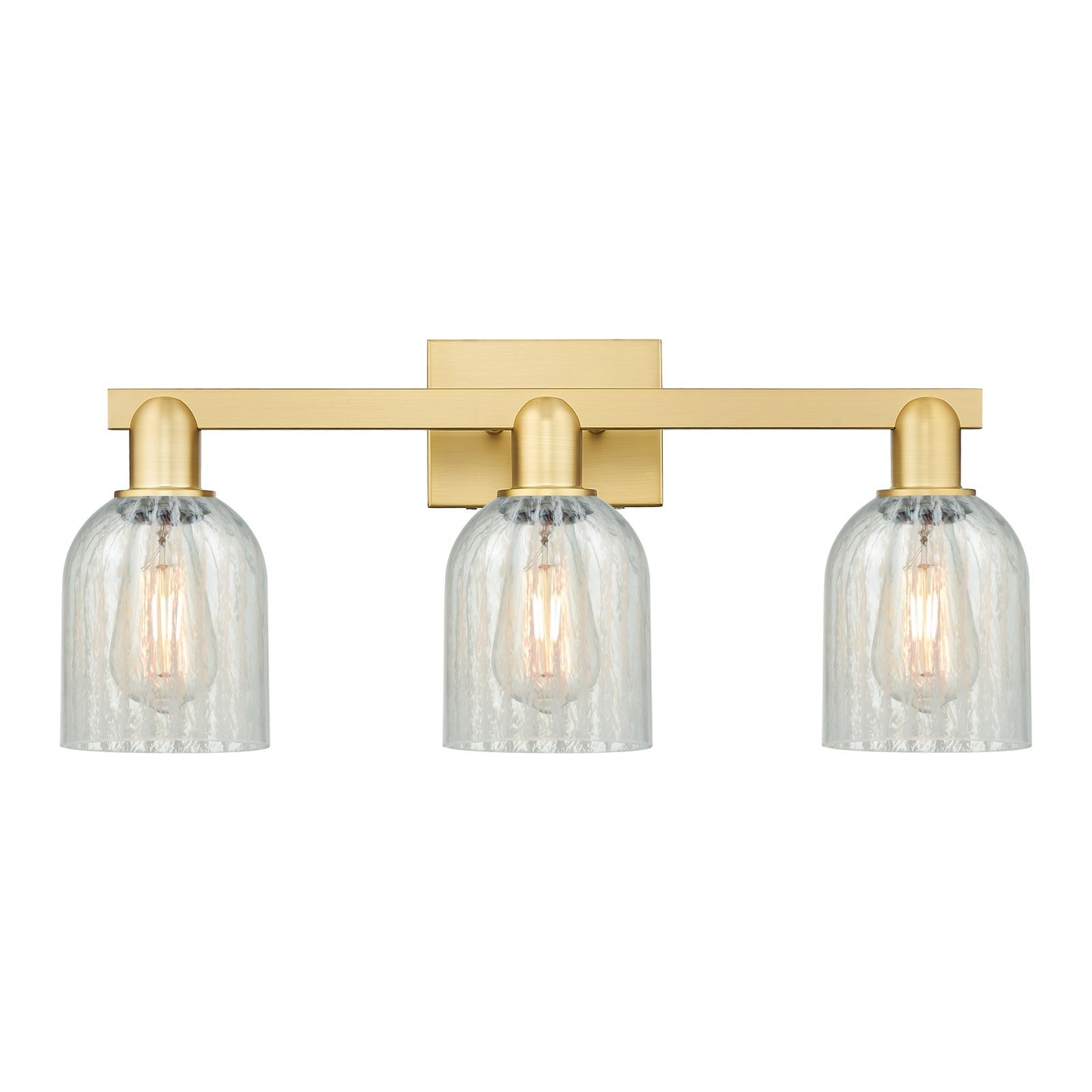 Innovations Caledonia 24in 3-Light Bath Vanity Light | Industrial Satin Gold Steel and Mouchette Glass | Bathroom Vanity & Powder | Model 716-3W-SG-G2511