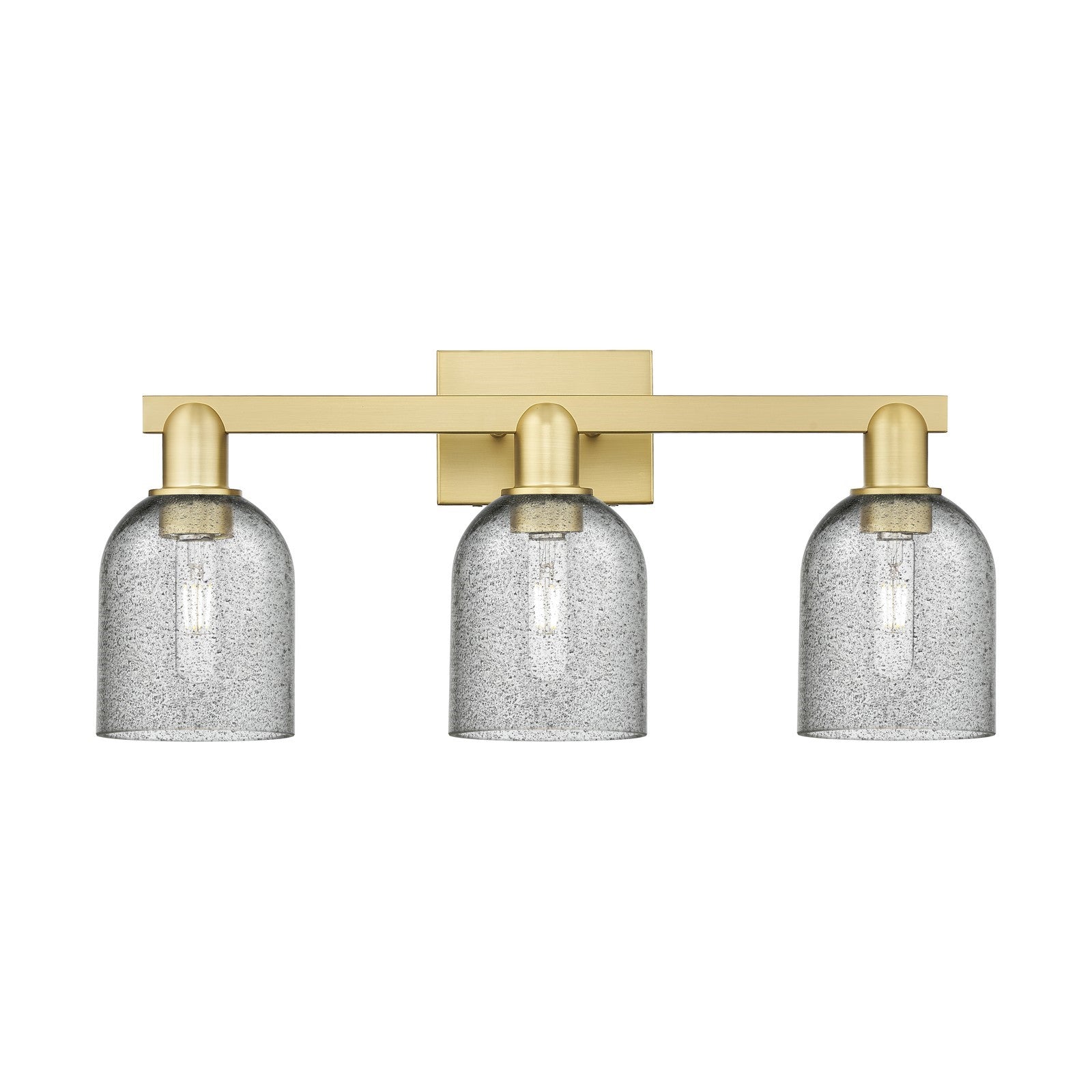 Innovations Caledonia 24in 3-Light Bath Vanity Light | Industrial Satin Gold Steel and Charcoal Glass | Bathroom Vanity & Powder | Model 716-3W-SG-G257