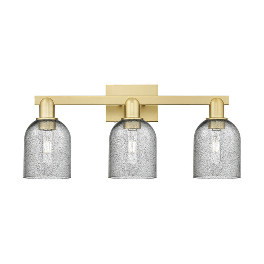 Innovations Caledonia 24in 3-Light Bath Vanity Light | Industrial Satin Gold Steel and Charcoal Glass | Bathroom Vanity & Powder | Model 716-3W-SG-G257