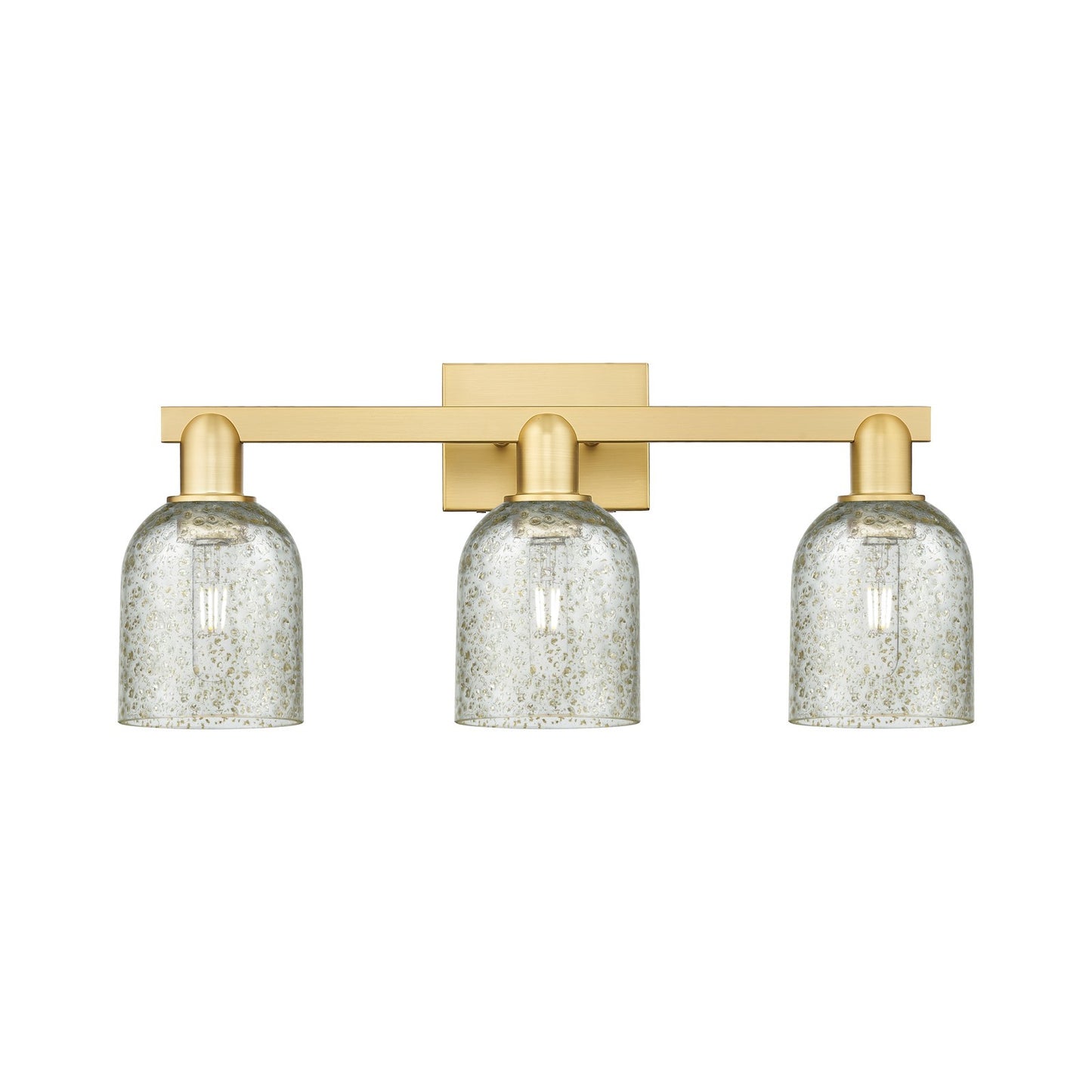 Innovations Caledonia 24in 3-Light Bath Vanity Light | Industrial Satin Gold Steel and Mica Glass | Bathroom Vanity Light | 24 x | Model 716-3W-SG-G259