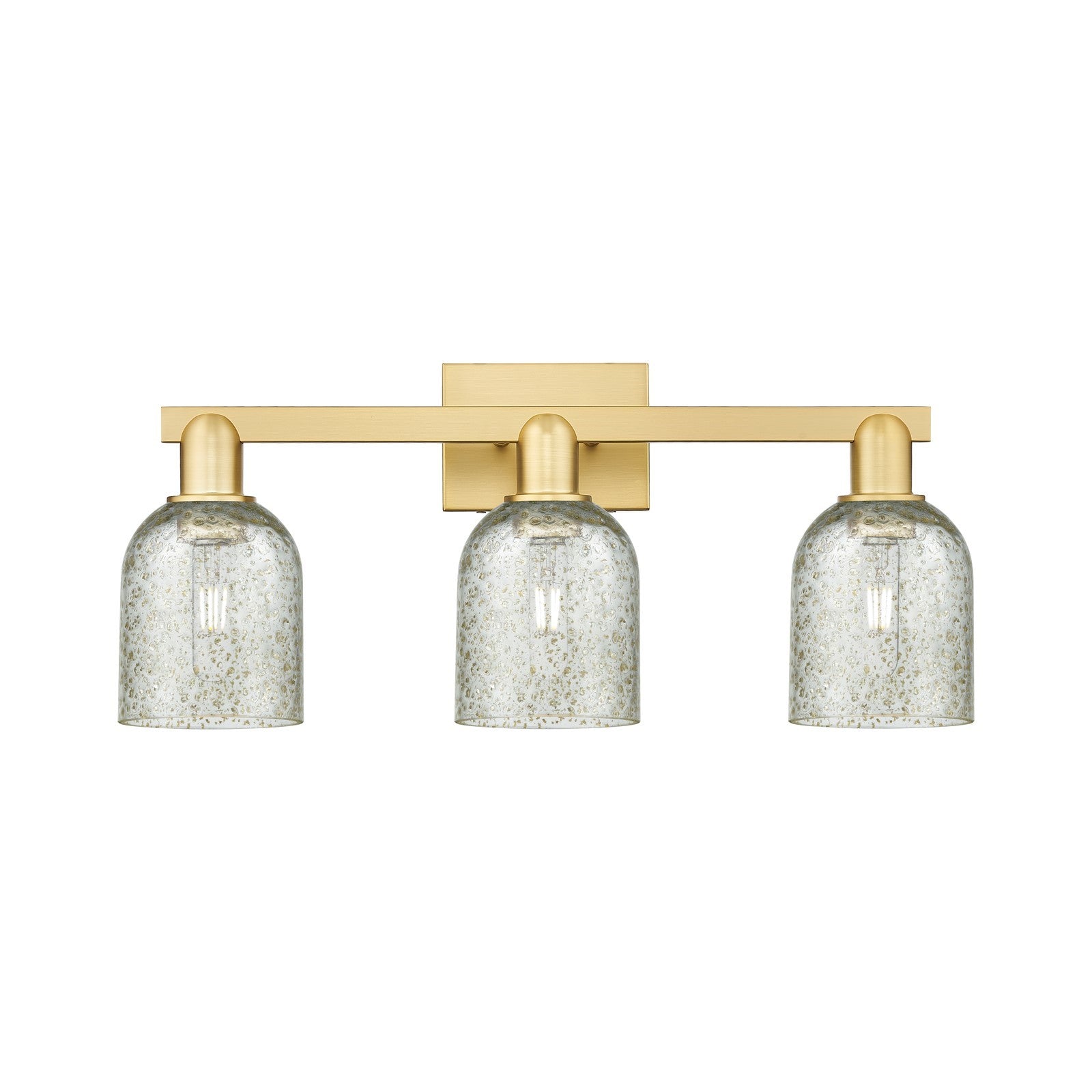 Innovations Caledonia 24in 3-Light Bath Vanity Light | Industrial Satin Gold Steel and Mica Glass | Bathroom Vanity Light | 24 x | Model 716-3W-SG-G259