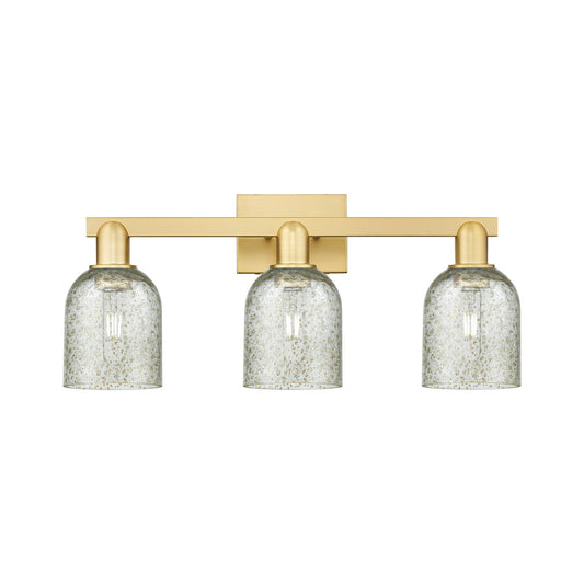 Innovations Caledonia 24in 3-Light Bath Vanity Light | Industrial Satin Gold Steel and Mica Glass | Bathroom Vanity Light | 24 x | Model 716-3W-SG-G259