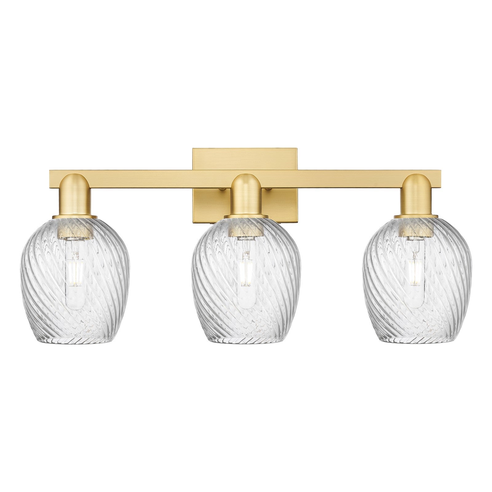 Innovations Salina 25in 3-Light Bath Vanity Light | Industrial Satin Gold Steel and Clear Spiral Fluted Glass | Bathroom Vanity | Model 716-3W-SG-G292