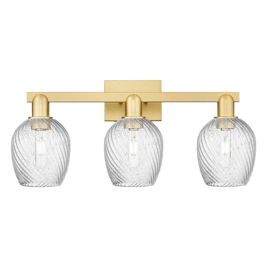 Innovations Salina 25in 3-Light Bath Vanity Light | Industrial Satin Gold Steel and Clear Spiral Fluted Glass | Bathroom Vanity | Model 716-3W-SG-G292