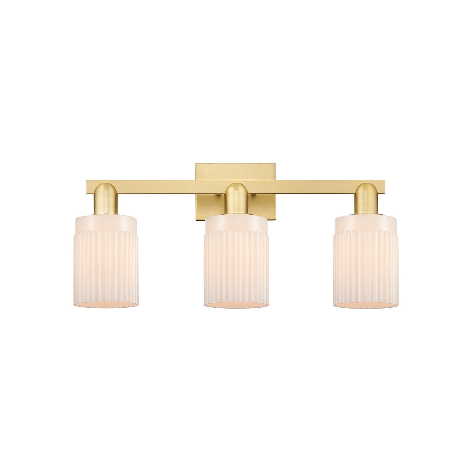 Innovations Hadley 24in 3-Light Bath Vanity Light | Industrial Satin Gold Steel and Matte White Glass | Entryway & Bathroom Vanity | Model 716-3W-SG-G341