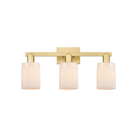 Innovations Hadley 24in 3-Light Bath Vanity Light | Industrial Satin Gold Steel and Matte White Glass | Entryway & Bathroom Vanity | Model 716-3W-SG-G341