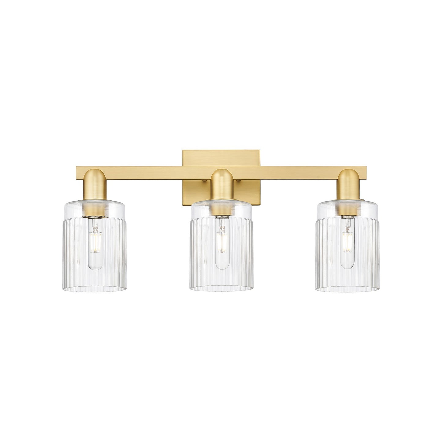 Innovations Hadley 24in 3-Light Bath Vanity Light | Satin Gold Steel and Cast Brass with Clear Ribbed Glass | Bathroom Vanity | Model 716-3W-SG-G342