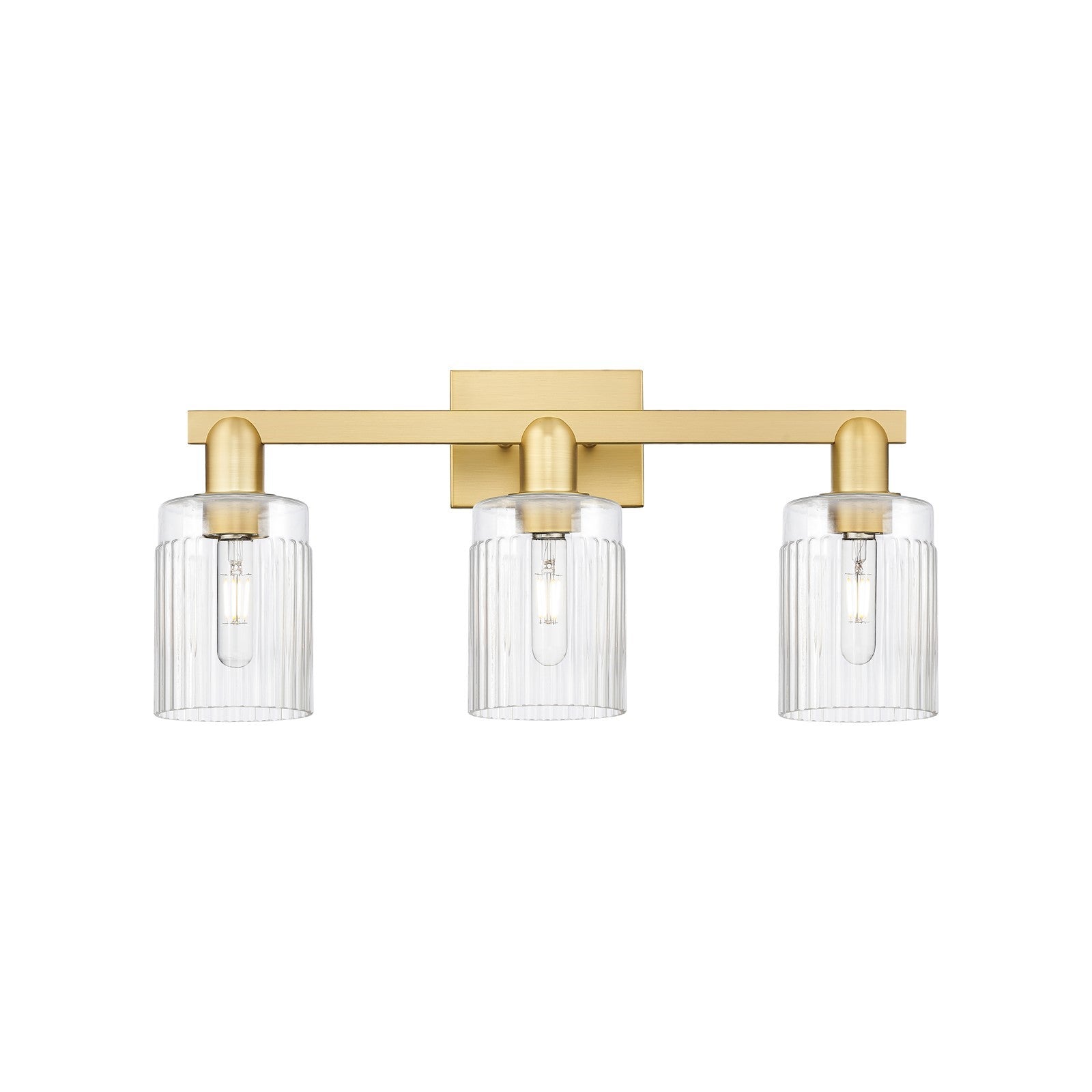 Innovations Hadley 24in 3-Light Bath Vanity Light | Satin Gold Steel and Cast Brass with Clear Ribbed Glass | Bathroom Vanity | Model 716-3W-SG-G342