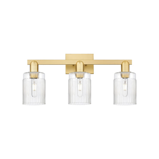 Innovations Hadley 24in 3-Light Bath Vanity Light | Satin Gold Steel and Cast Brass with Clear Ribbed Glass | Bathroom Vanity | Model 716-3W-SG-G342