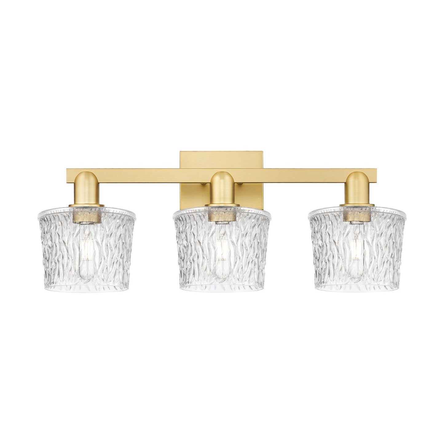 Innovations Niagara 26in 3-Light Bath Vanity Light | Industrial Satin Gold Steel and Clear Glass | Bathroom Vanity | 25.5 x 10.25 x | Model 716-3W-SG-G402