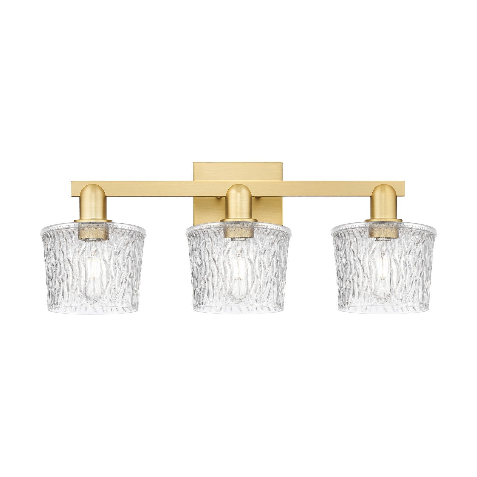 Innovations Niagara 26in 3-Light Bath Vanity Light | Industrial Satin Gold Steel and Clear Glass | Bathroom Vanity | 25.5 x 10.25 x | Model 716-3W-SG-G402