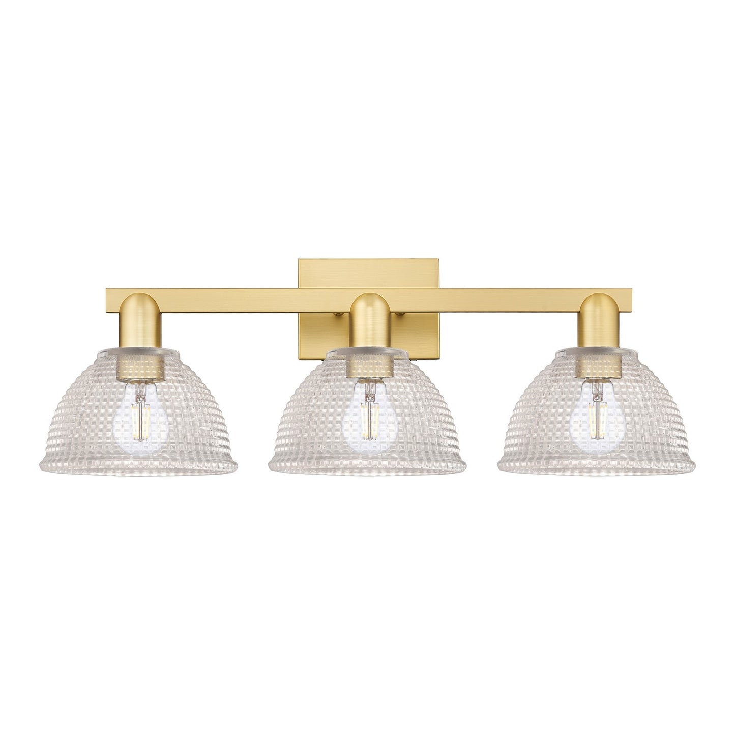 Innovations Arietta 27in 3-Light Bath Vanity Light | Industrial Satin Gold Steel and Clear Glass | Bathroom Vanity | 27 x 9.75 x | Model 716-3W-SG-G422