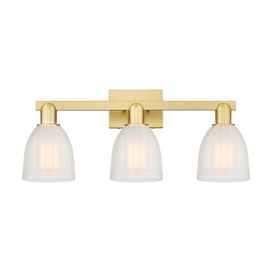 Innovations Brookfield 25in 3-Light Bath Vanity Light | Industrial Satin Gold Steel and Cast Brass with White Frosted Ribbed Glass | Model 716-3W-SG-G441