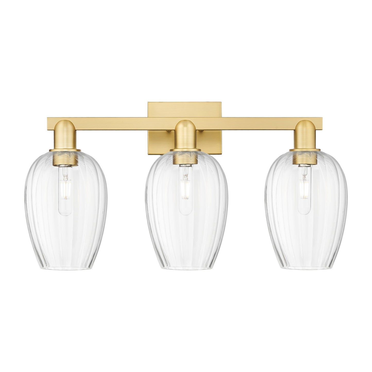 Innovations Preston Flute 26in 3-Light Bath Vanity | Industrial Satin Gold Steel and Clear Glass | Bathroom & Powder Room | Model 716-3W-SG-G457-6CL