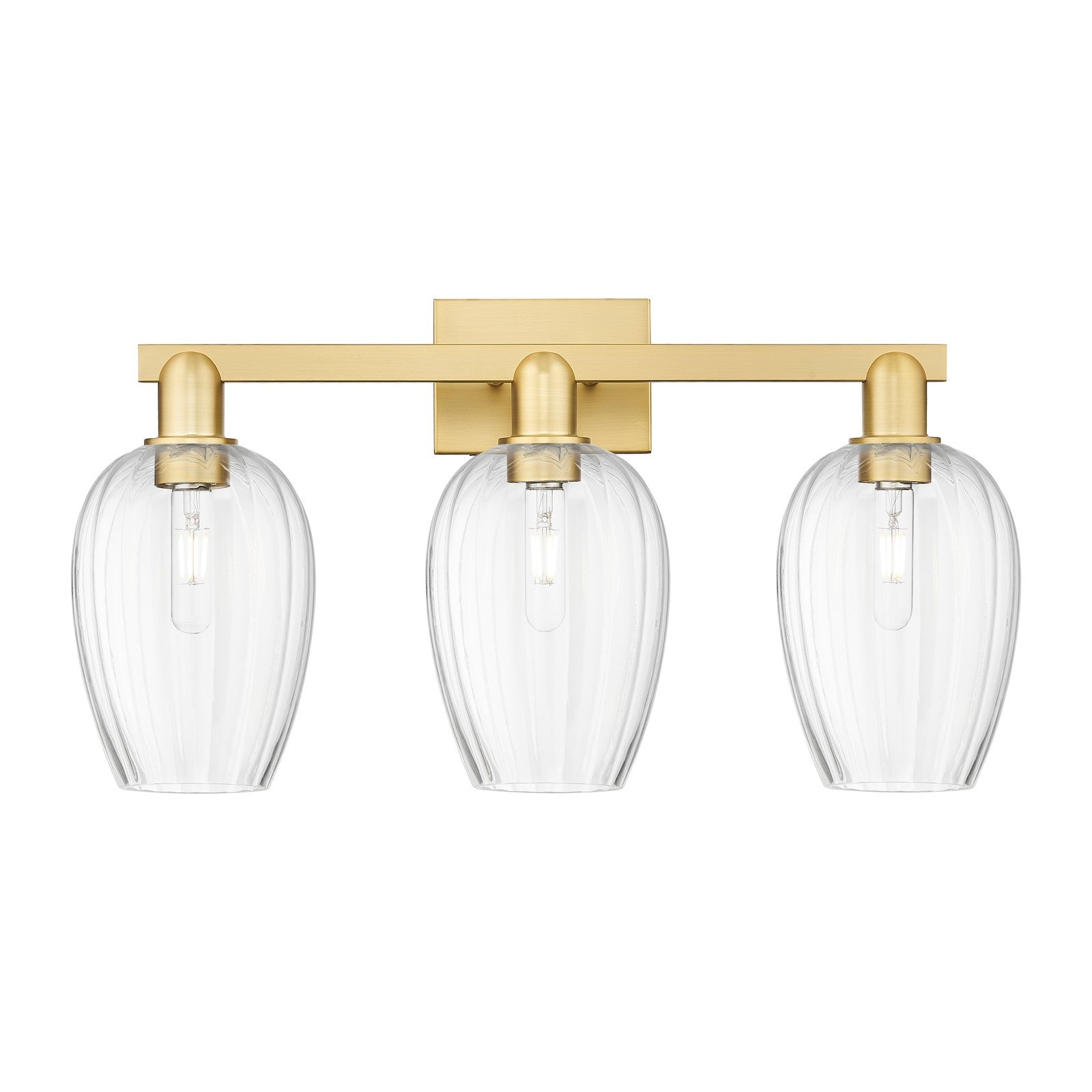 Innovations Preston Flute 26in 3-Light Bath Vanity | Industrial Satin Gold Steel and Clear Glass | Bathroom & Powder Room | Model 716-3W-SG-G457-6CL