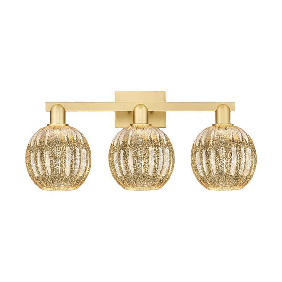 Innovations Preston 3Lt 26" Globe Bath Light, Gold/Mercury - 716-3W-SG-G458-7ME