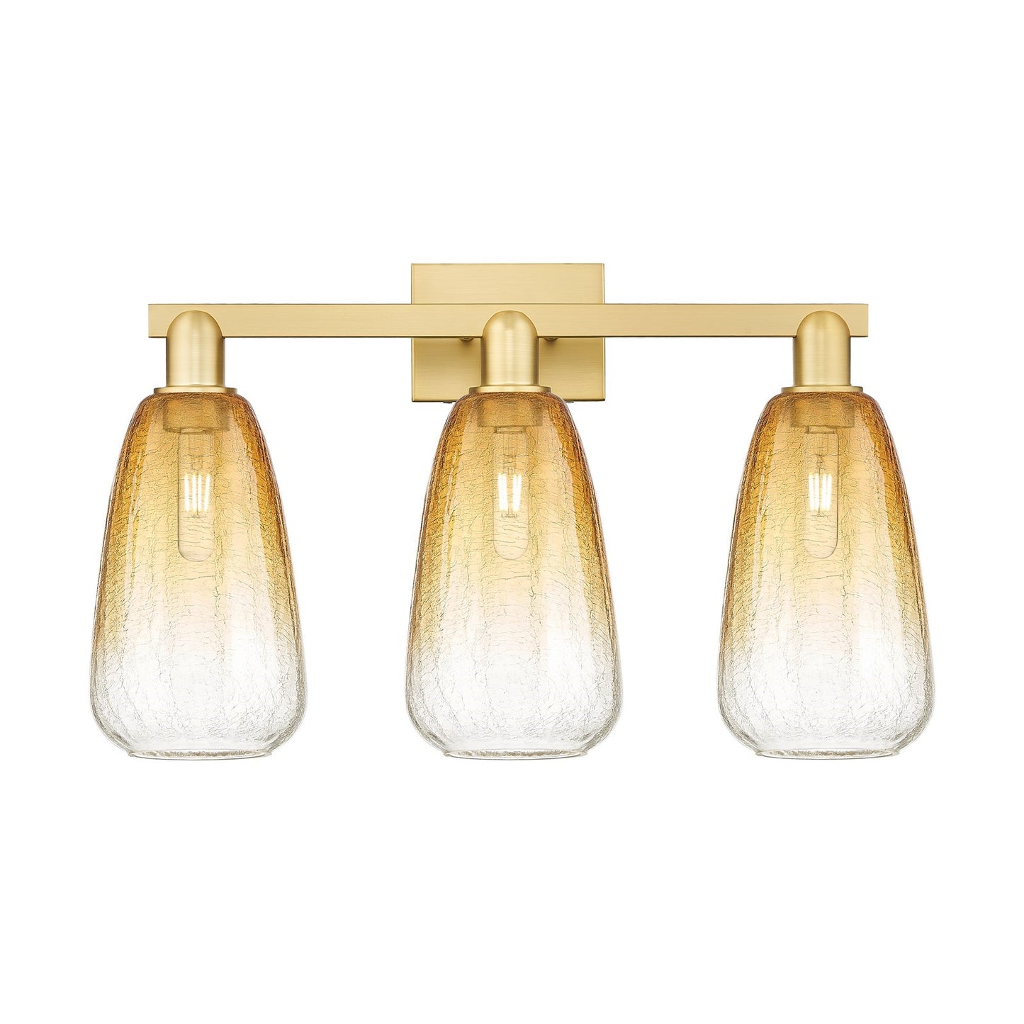 Innovations Brookhaven Almond 25in 3-Light Bath Vanity Light | Industrial Satin Gold Steel and Amber Glass | Bathroom Vanity | Model 716-3W-SG-G480-6AM