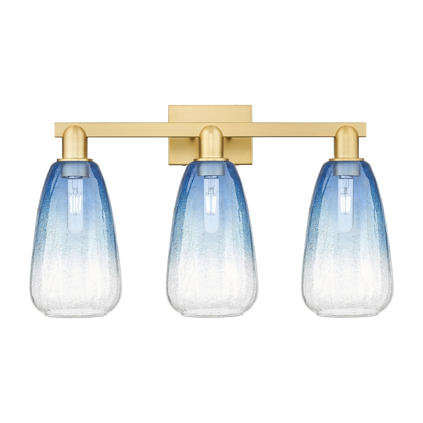 Innovations Brookhaven Almond 25in 3-Light Bath Vanity Light | Industrial Satin Gold Steel and Sapphire Blue Glass | Bathroom | Model 716-3W-SG-G480-6SB