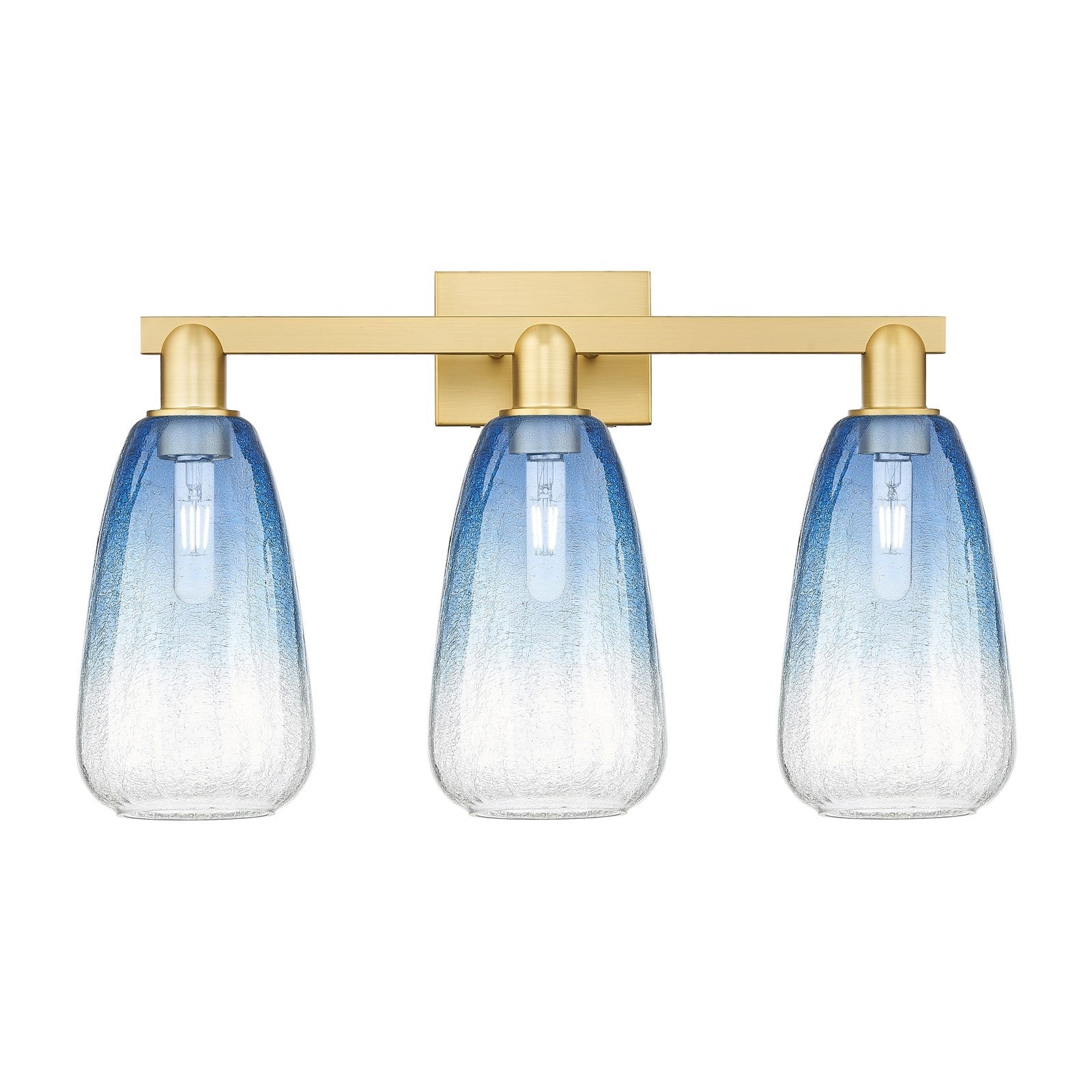 Innovations Brookhaven Almond 25in 3-Light Bath Vanity Light | Industrial Satin Gold Steel and Sapphire Blue Glass | Bathroom | Model 716-3W-SG-G480-6SB