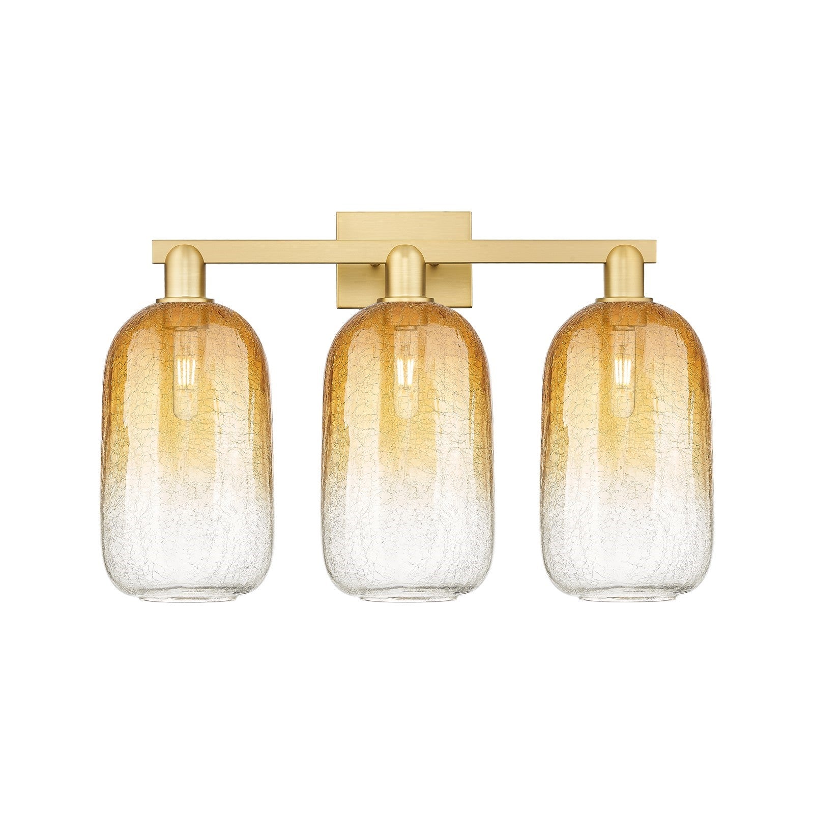 Innovations Brookhaven Cloche 26in 3-Light Bath Vanity | Industrial Satin Gold Steel and Amber Glass | Bathroom & Powder Room | Model 716-3W-SG-G482-7AM