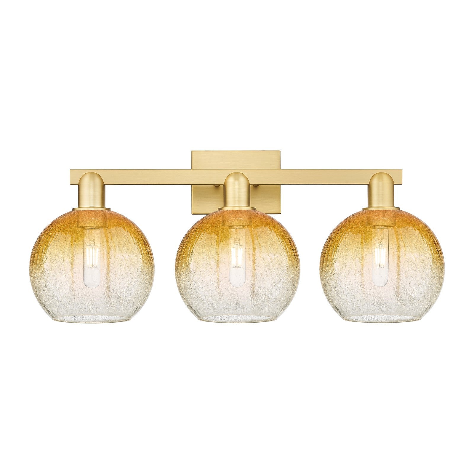Innovations Brookhaven Globe 27in 3-Light Bath Vanity Light | Industrial Satin Gold Steel and Amber Glass | Bathroom Vanity | Model 716-3W-SG-G483-8AM