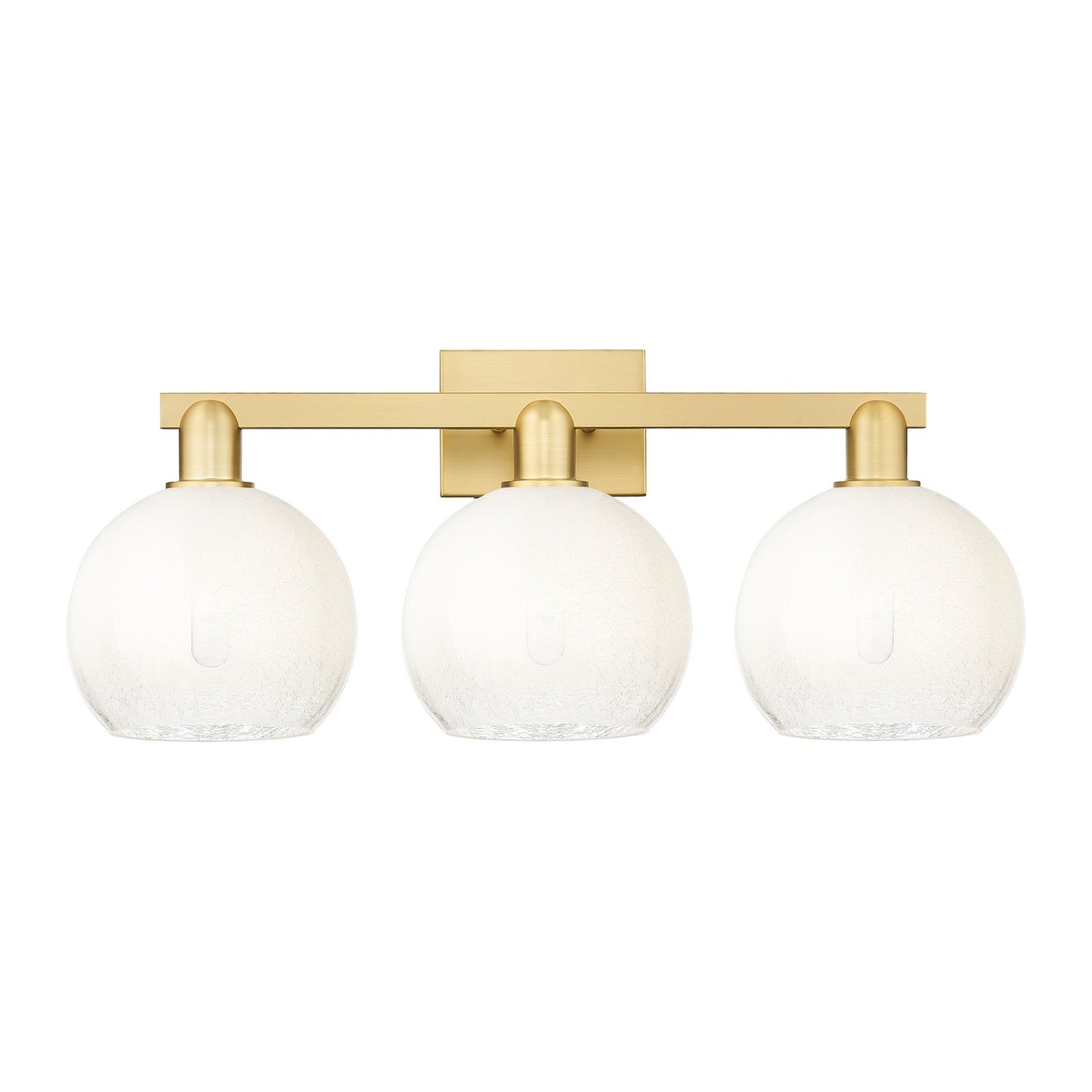 Innovations Brookhaven Globe 27in 3-Light Bath Vanity Light | Industrial Satin Gold Steel and Cast Brass with Opal Glass | Model 716-3W-SG-G483-8OP