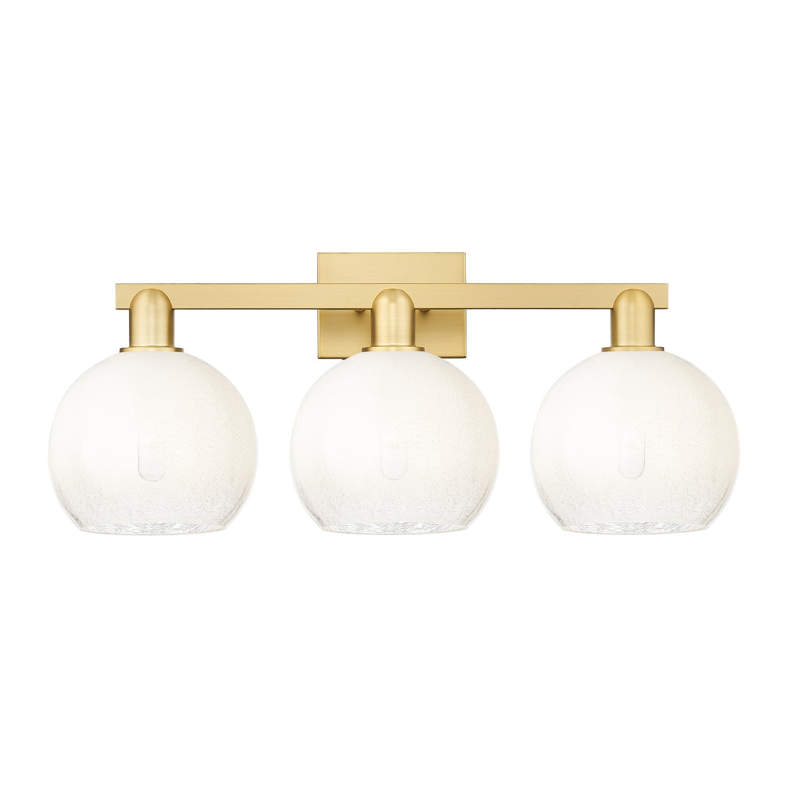 Innovations Brookhaven Globe 27in 3-Light Bath Vanity Light | Industrial Satin Gold Steel and Cast Brass with Opal Glass | Model 716-3W-SG-G483-8OP