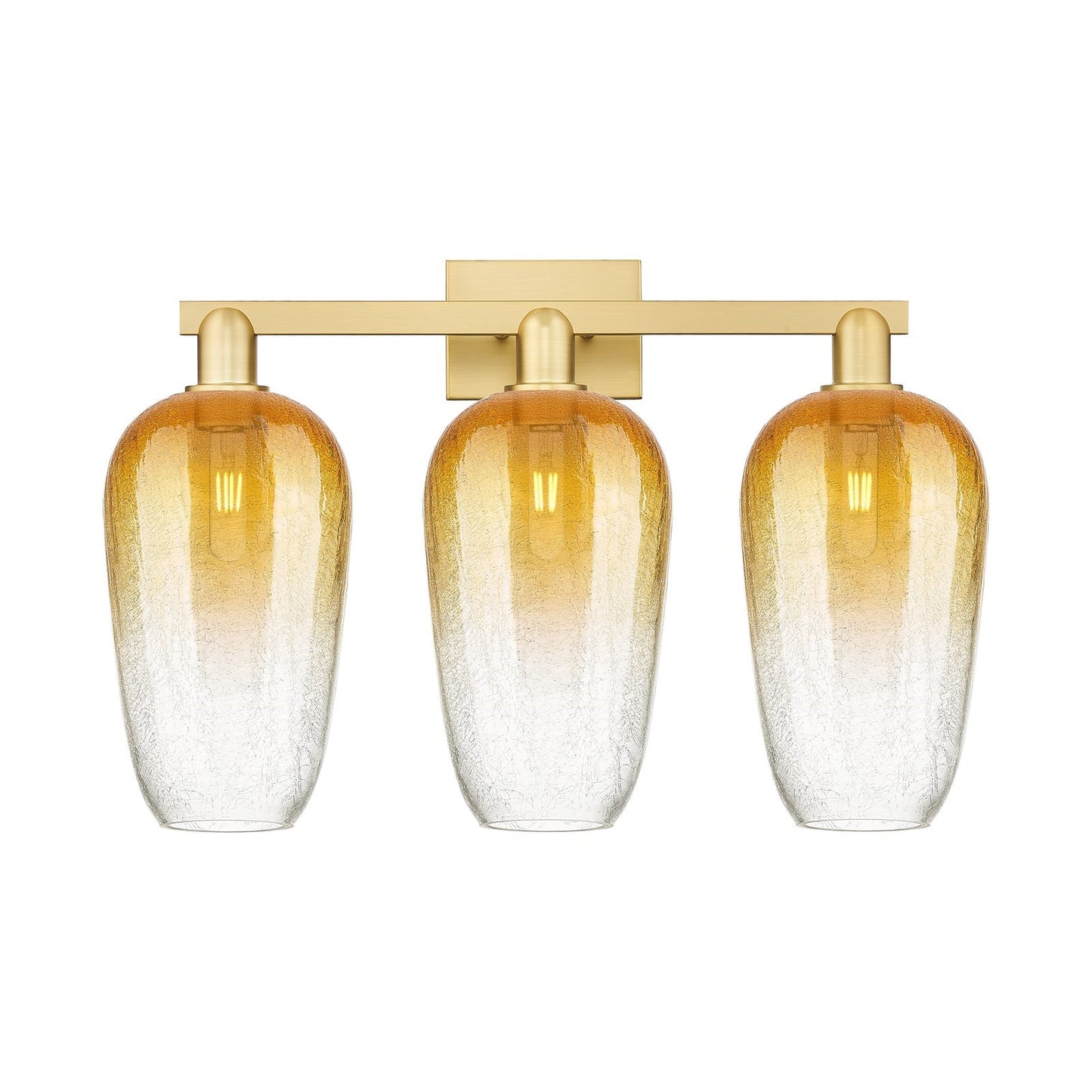 Innovations Brookhaven Flute 26in 3-Light Bath Vanity | Industrial Satin Gold Steel and Amber Glass | Bathroom Vanity Light | Model 716-3W-SG-G484-7AM