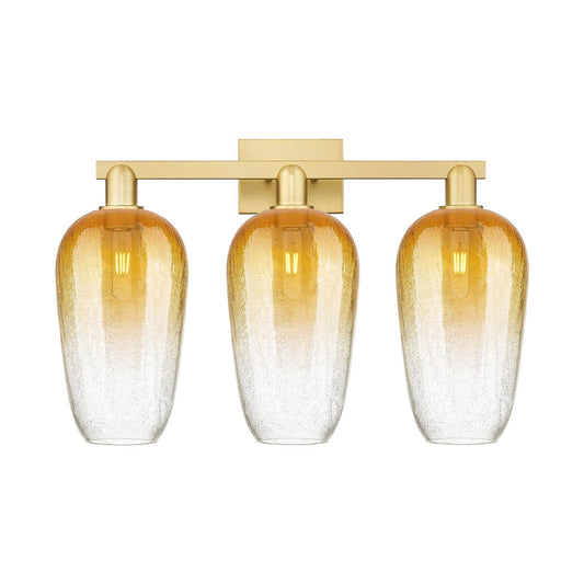 Innovations Brookhaven Flute 26in 3-Light Bath Vanity | Industrial Satin Gold Steel and Amber Glass | Bathroom Vanity Light | Model 716-3W-SG-G484-7AM